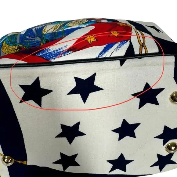 Vintage Aronni Romana Sailing Flag Print Handbag Nautical Florence Italy Navy - Picture 13 of 14